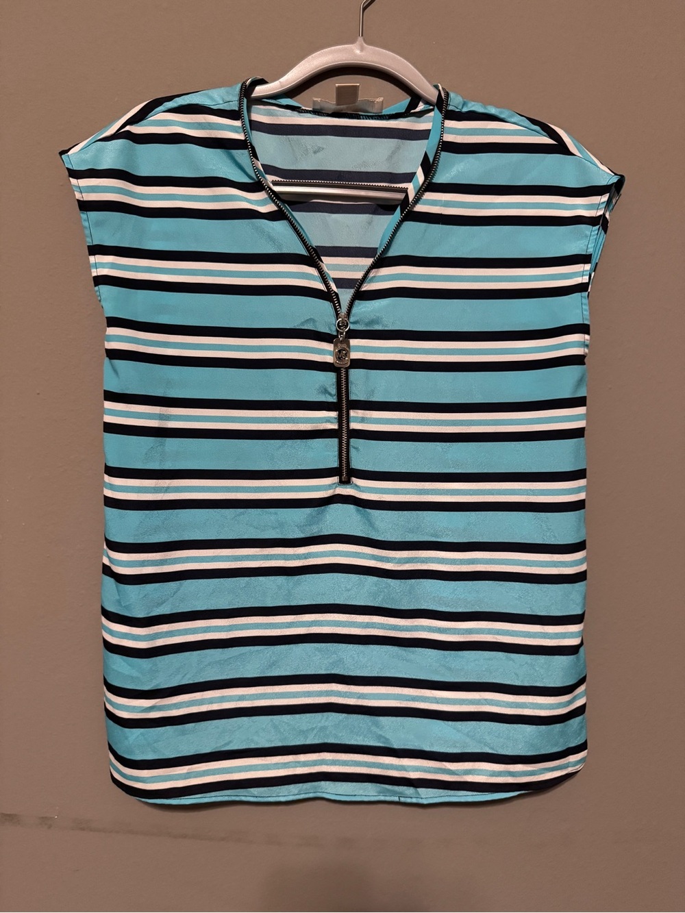 MICHAEL Michael Kors Turquoise, White & Black Striped Zip-Front Camisole